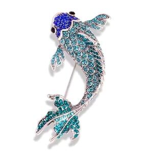Blue Fish Carp Crystal  Brooch